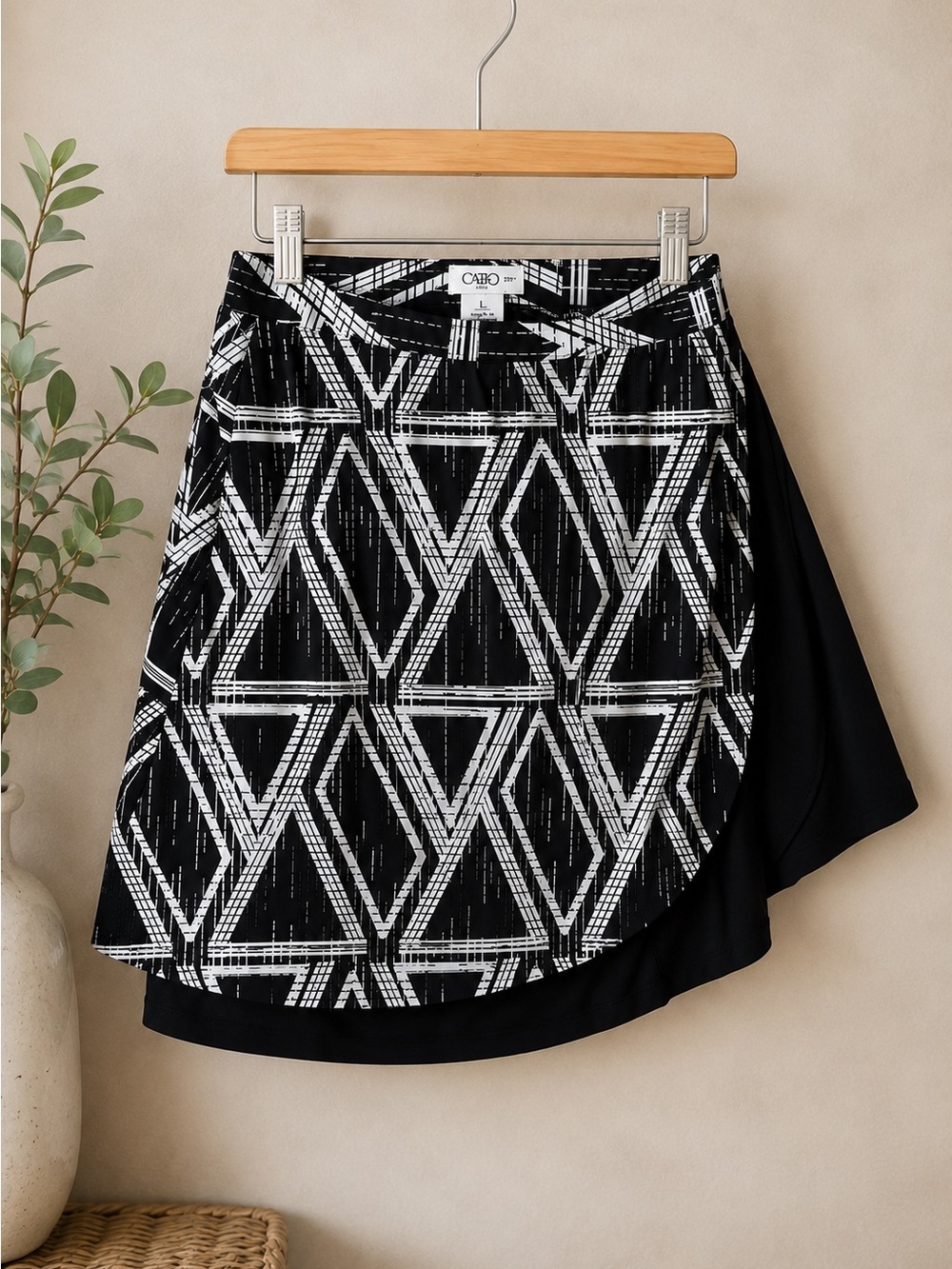 Black & White Geometric Asymmetrical Wrap Skirt Large